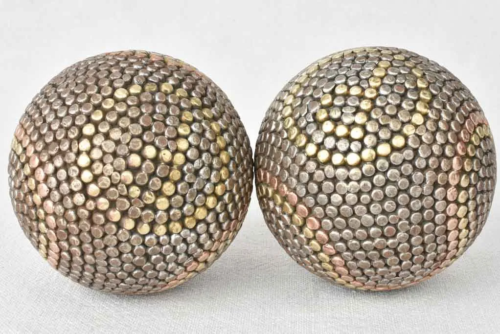 Pair of antique French petanque balls PR monogram 4"