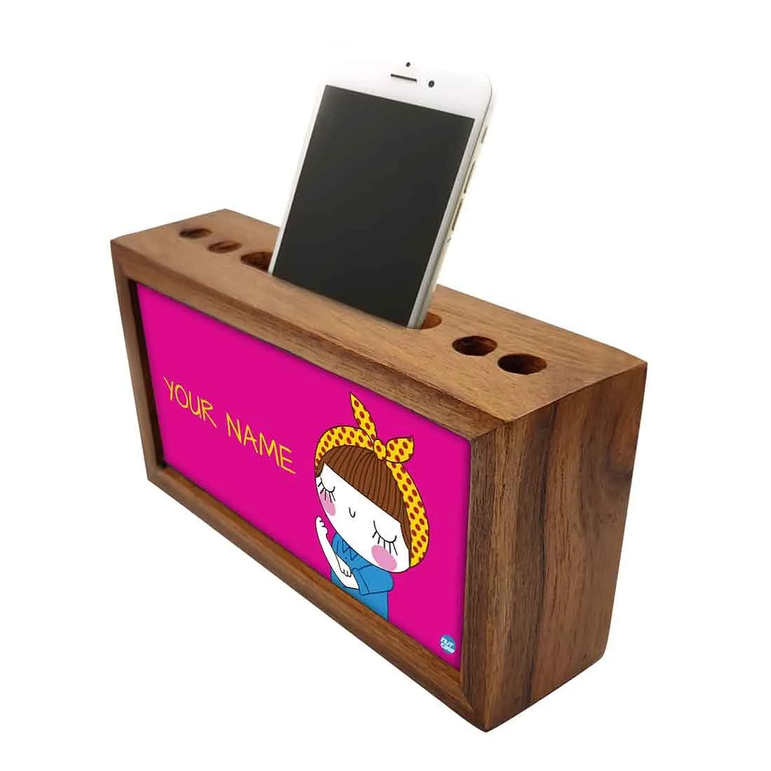 Personalized Desk Organizer tray Wood - Girl Power
