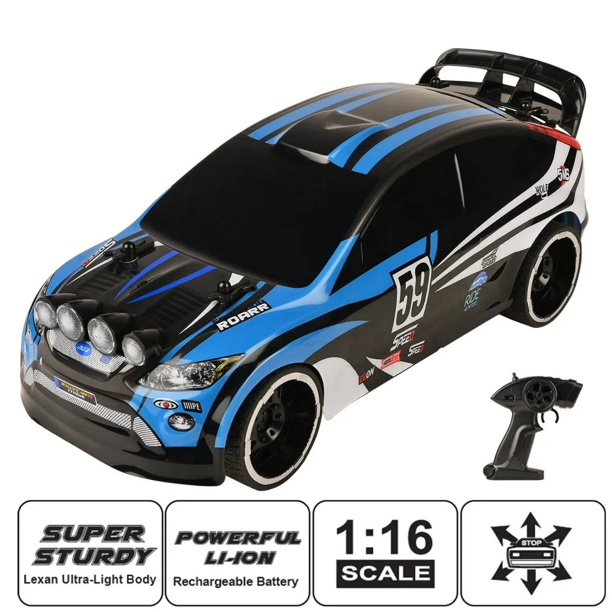 Playzu Rally Xtreme 1:16 Scale R/C Car - Blue for Ages 6 