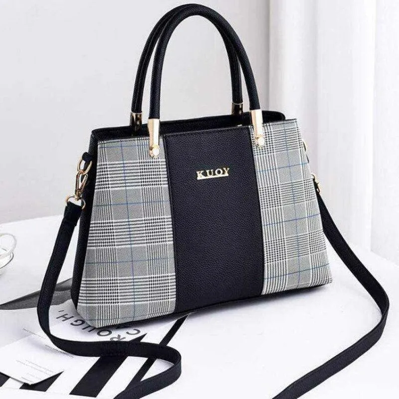 Popular Patchwork Women Shoulder Bag Elegant Female Plaid Crossbody Bags Top-Handle Hand Tote with pendant hanging