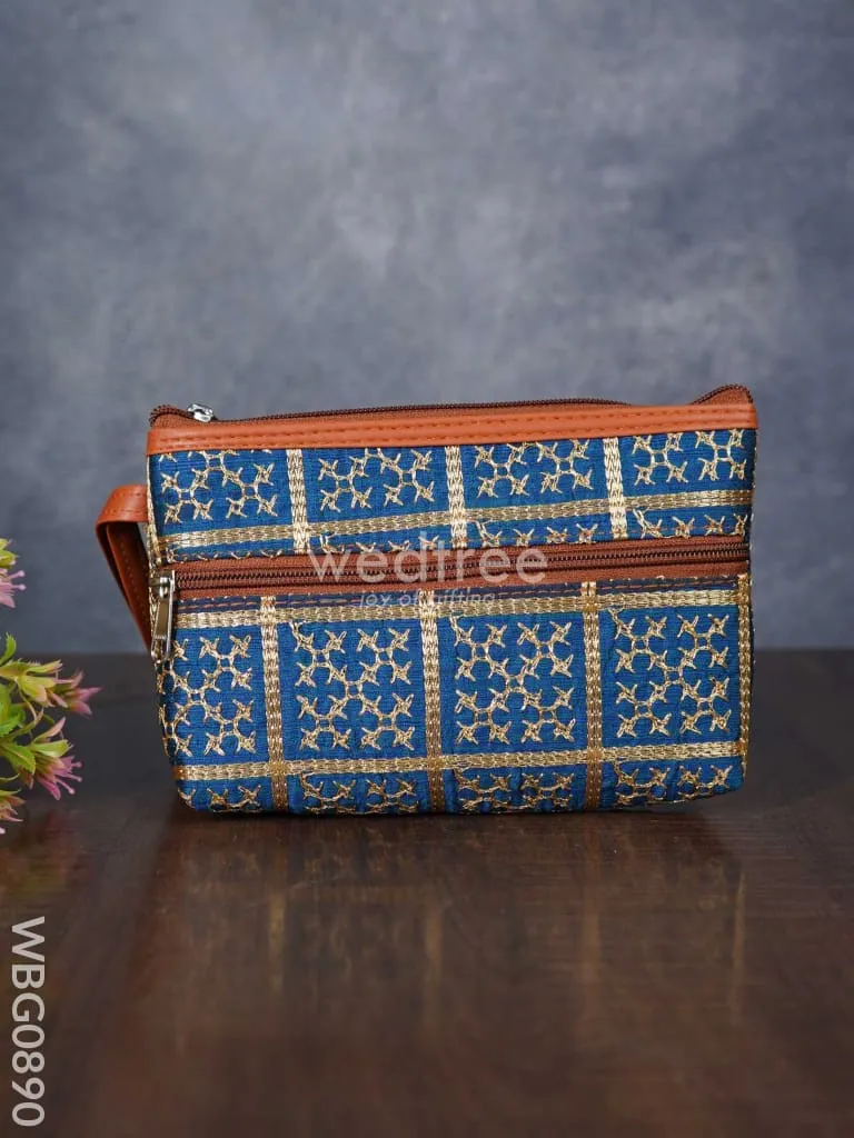 Purse with Golden Embroidery and Faux Leather Handle - WBG0890