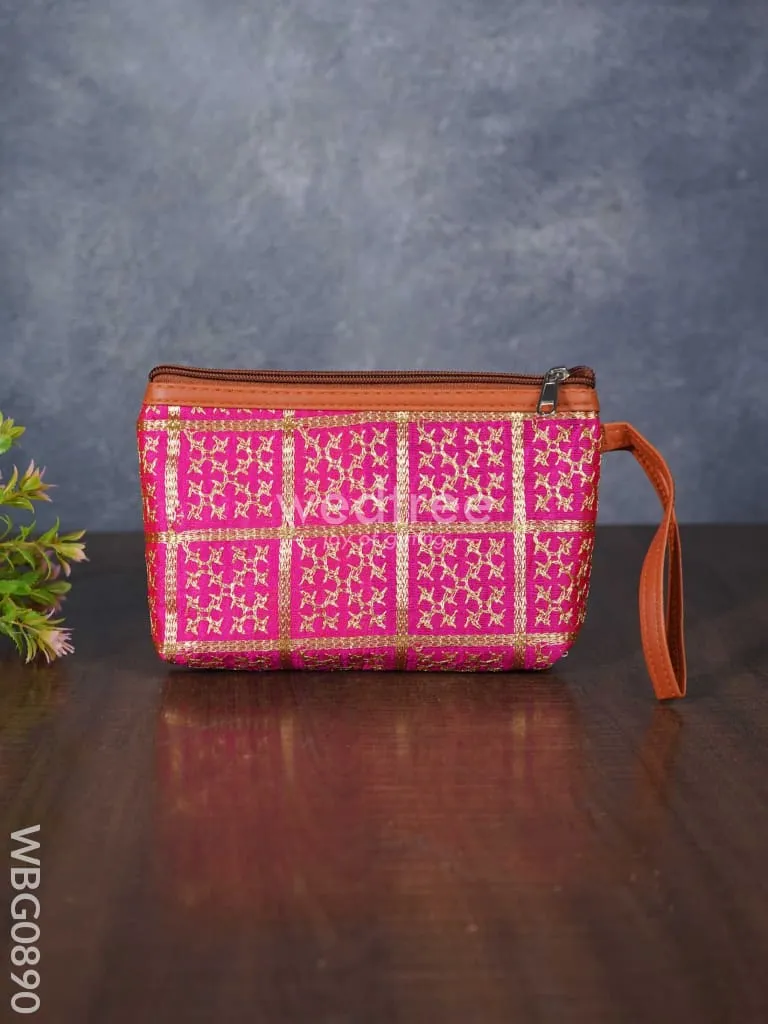 Purse with Golden Embroidery and Faux Leather Handle - WBG0890