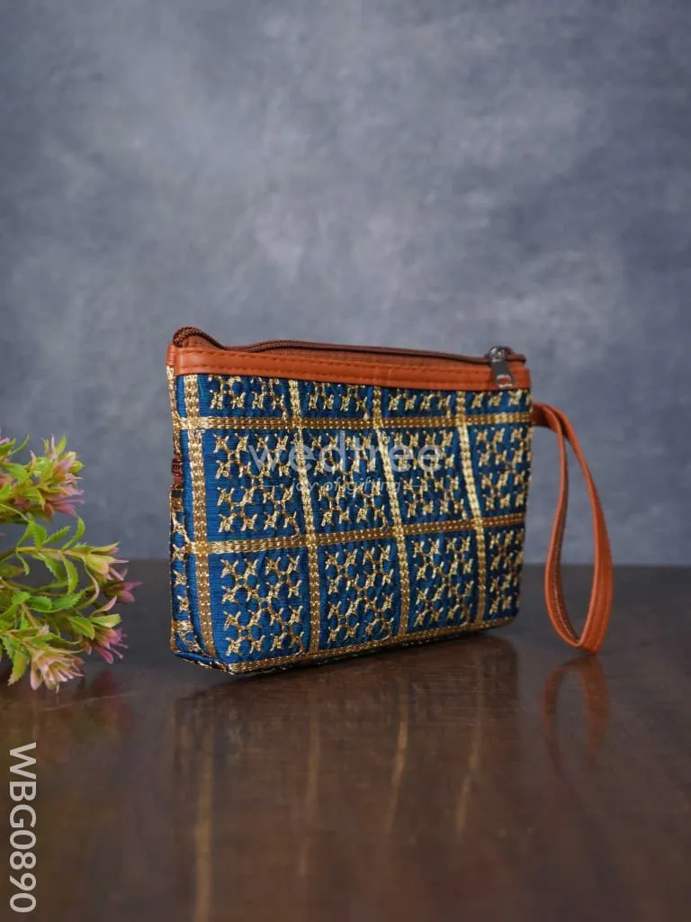 Purse with Golden Embroidery and Faux Leather Handle - WBG0890