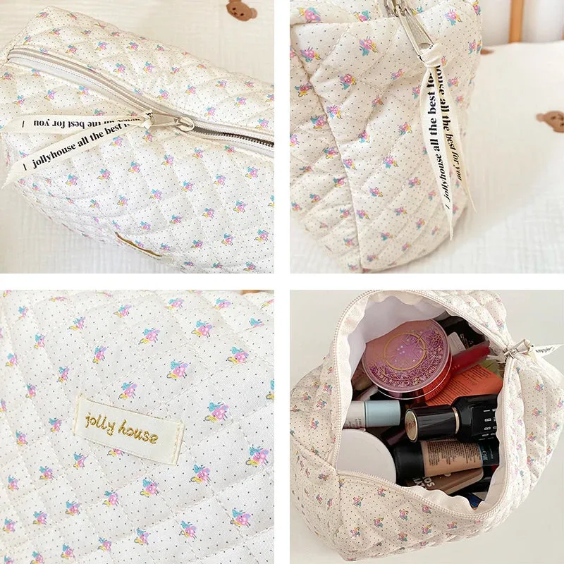 Quilted Soft Cotton Cosmetic Organizer bag