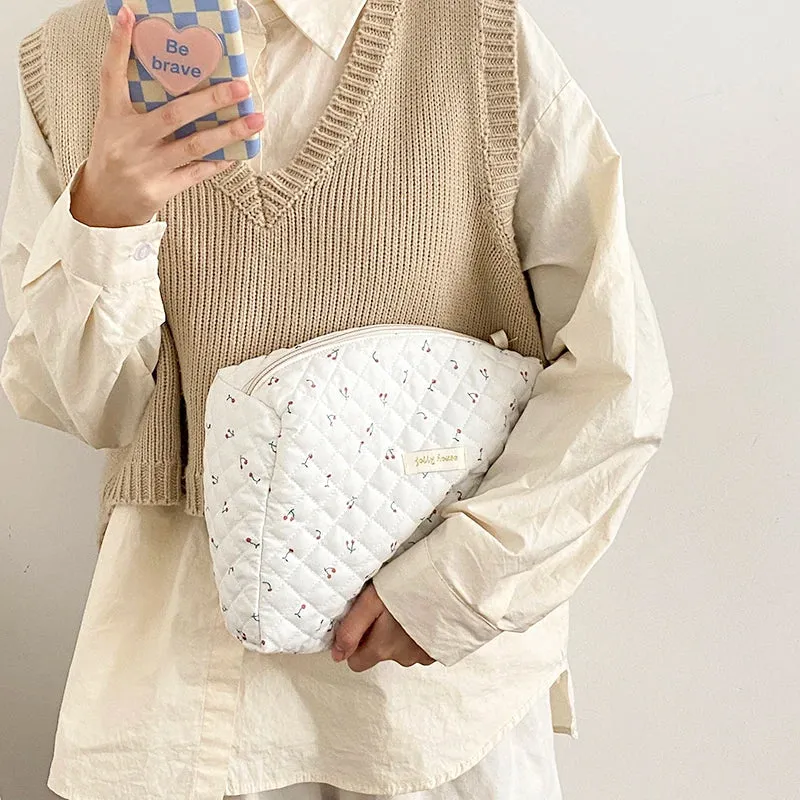 Quilted Soft Cotton Cosmetic Organizer bag