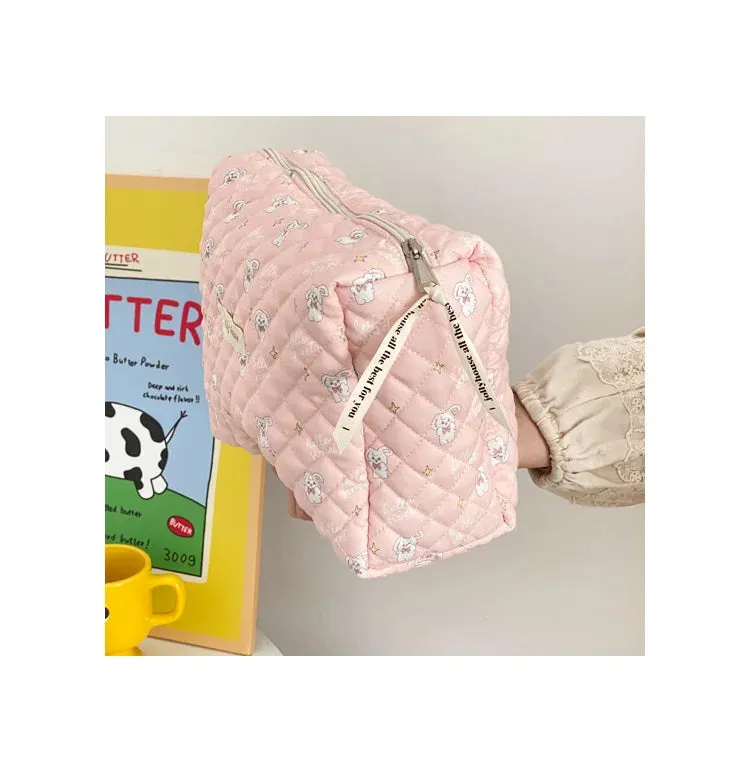 Quilted Soft Cotton Cosmetic Organizer bag