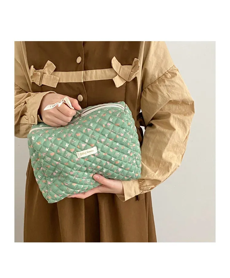 Quilted Soft Cotton Cosmetic Organizer bag