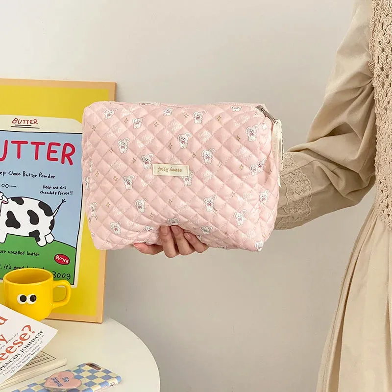 Quilted Soft Cotton Cosmetic Organizer bag