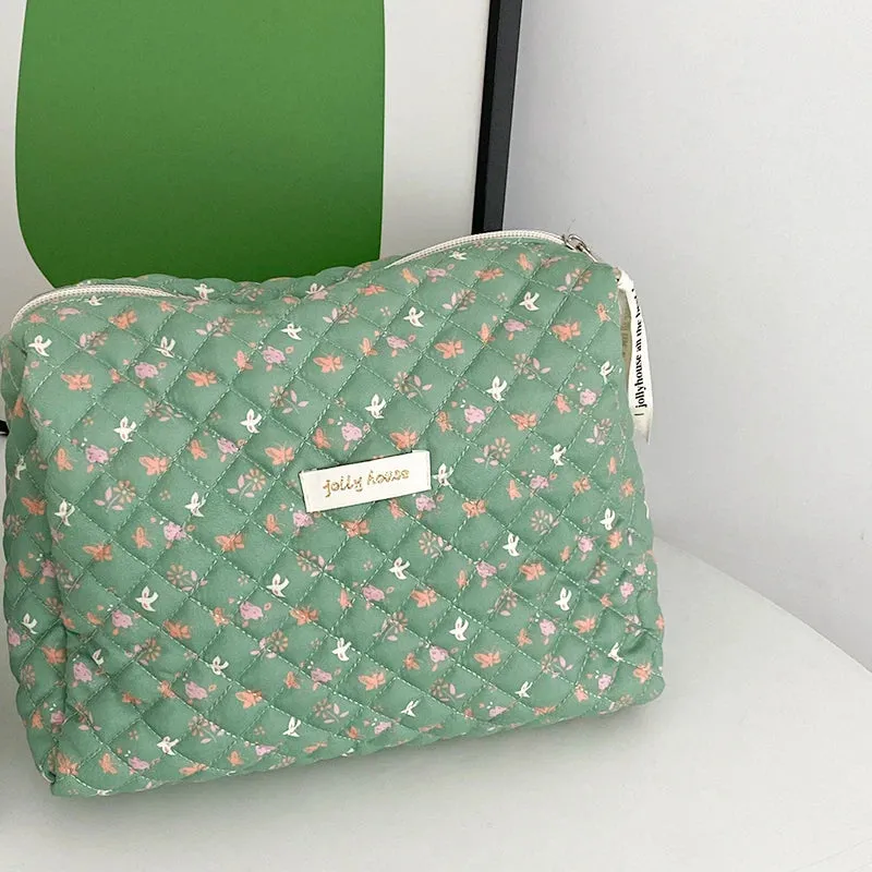 Quilted Soft Cotton Cosmetic Organizer bag