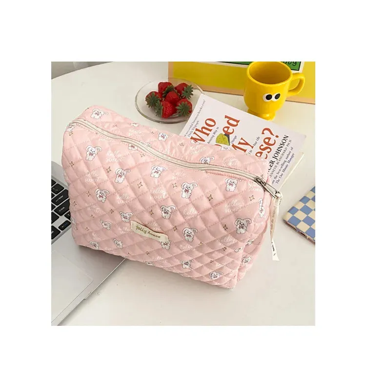 Quilted Soft Cotton Cosmetic Organizer bag
