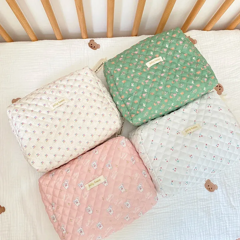 Quilted Soft Cotton Cosmetic Organizer bag