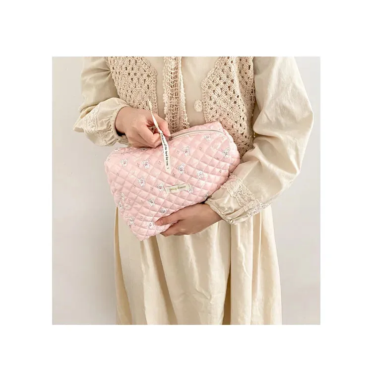 Quilted Soft Cotton Cosmetic Organizer bag