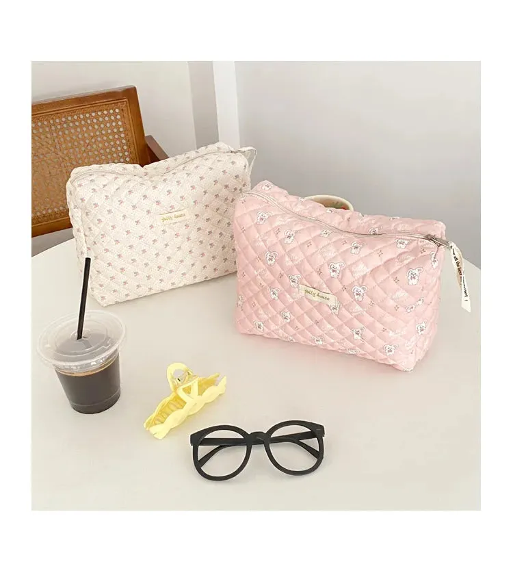 Quilted Soft Cotton Cosmetic Organizer bag