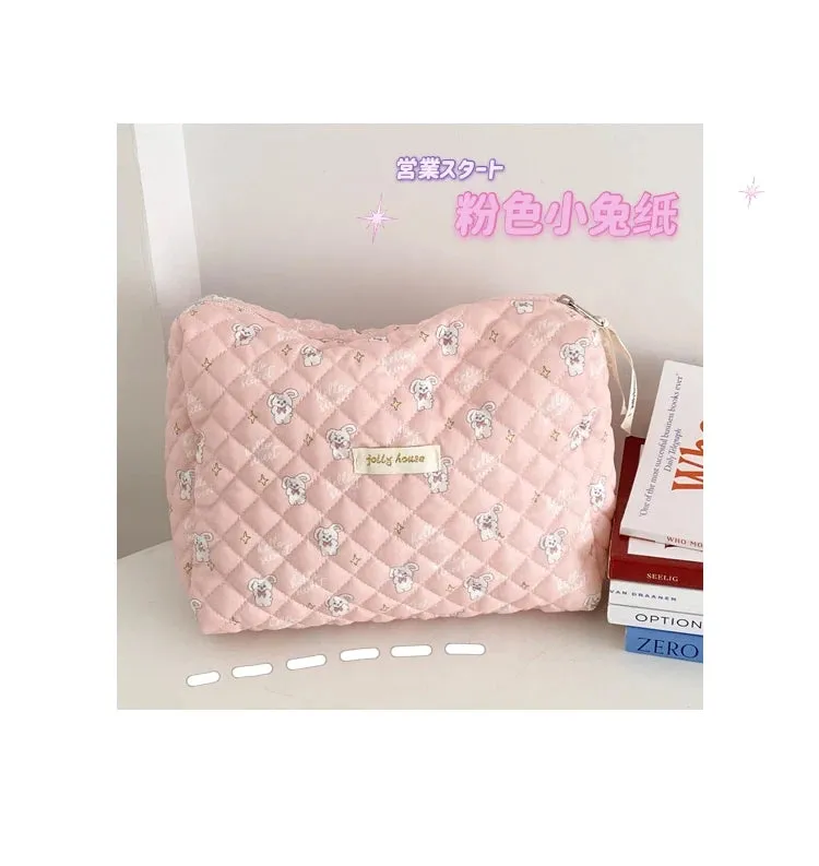 Quilted Soft Cotton Cosmetic Organizer bag