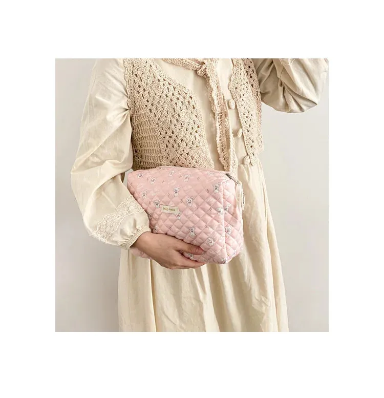 Quilted Soft Cotton Cosmetic Organizer bag