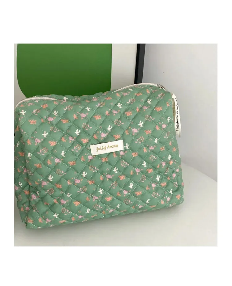 Quilted Soft Cotton Cosmetic Organizer bag