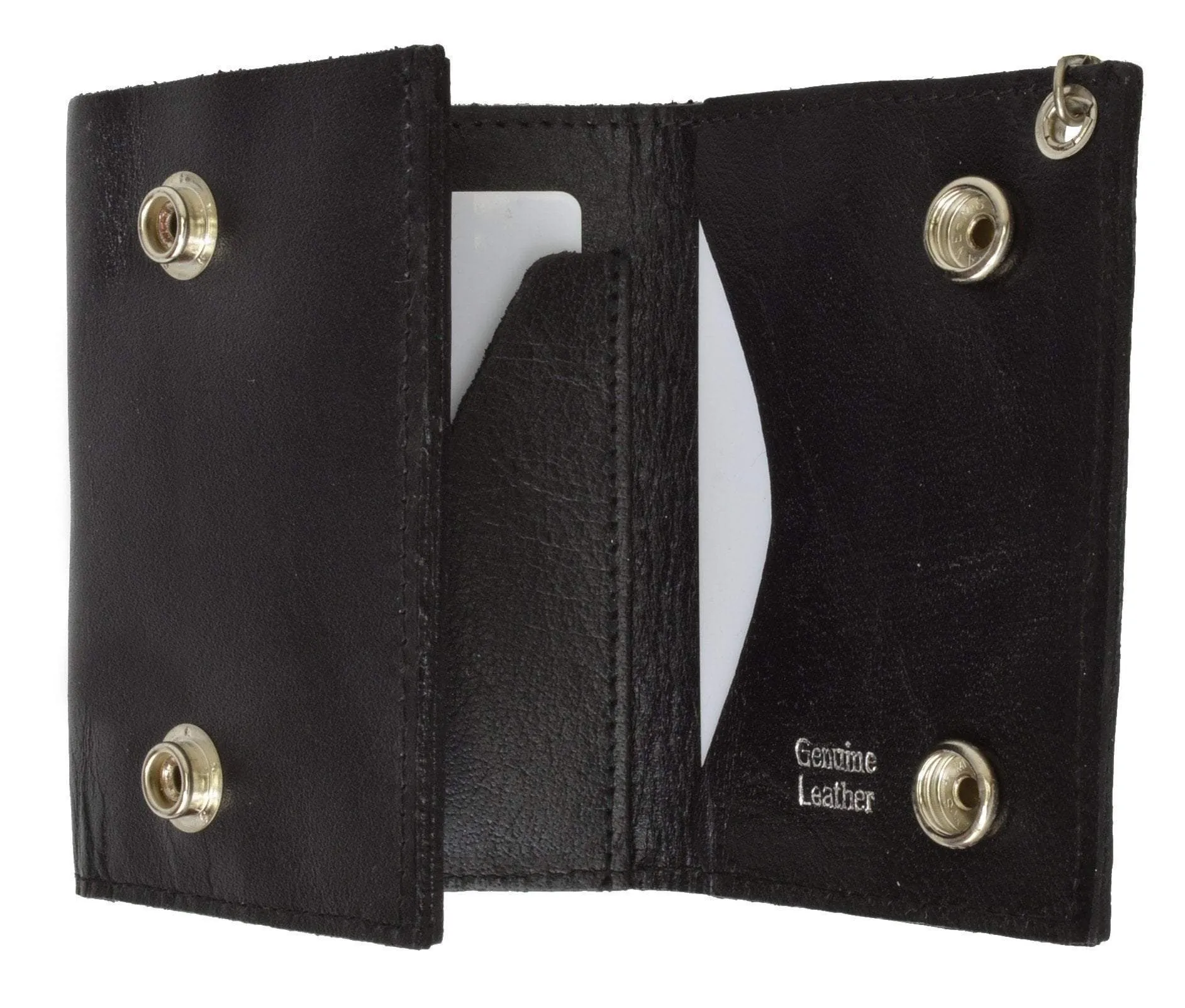 Red Eagle Imprint Biker Chain Trifold Wallet Genuine Leather 946-43 (C)