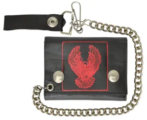 Red Eagle Imprint Biker Chain Trifold Wallet Genuine Leather 946-43 (C)