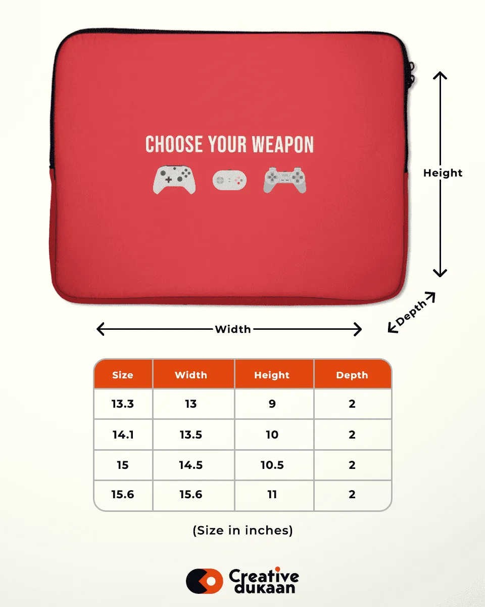 Red Gamer Laptop Sleeve with Tagline "Choose Your Weapon"
