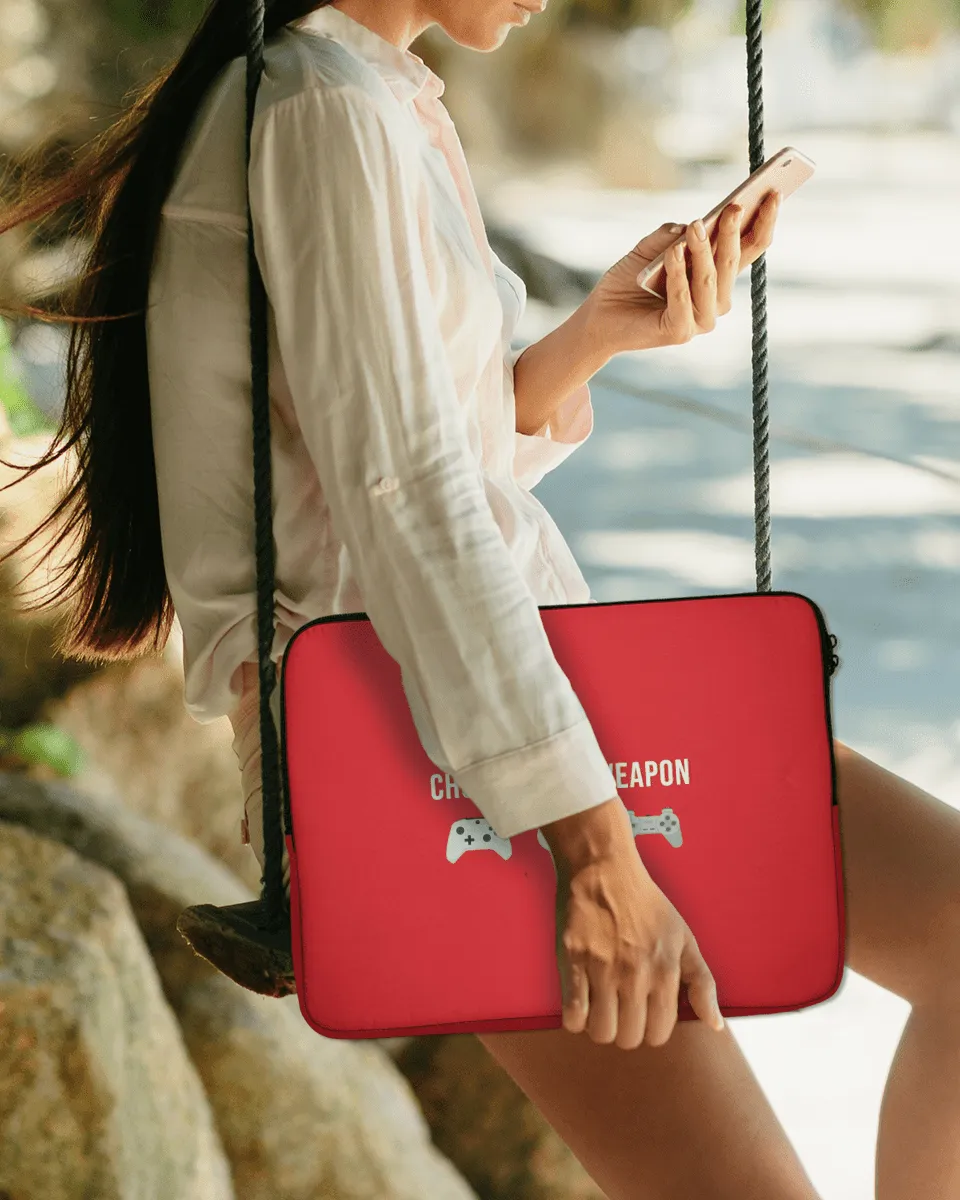 Red Gamer Laptop Sleeve with Tagline "Choose Your Weapon"