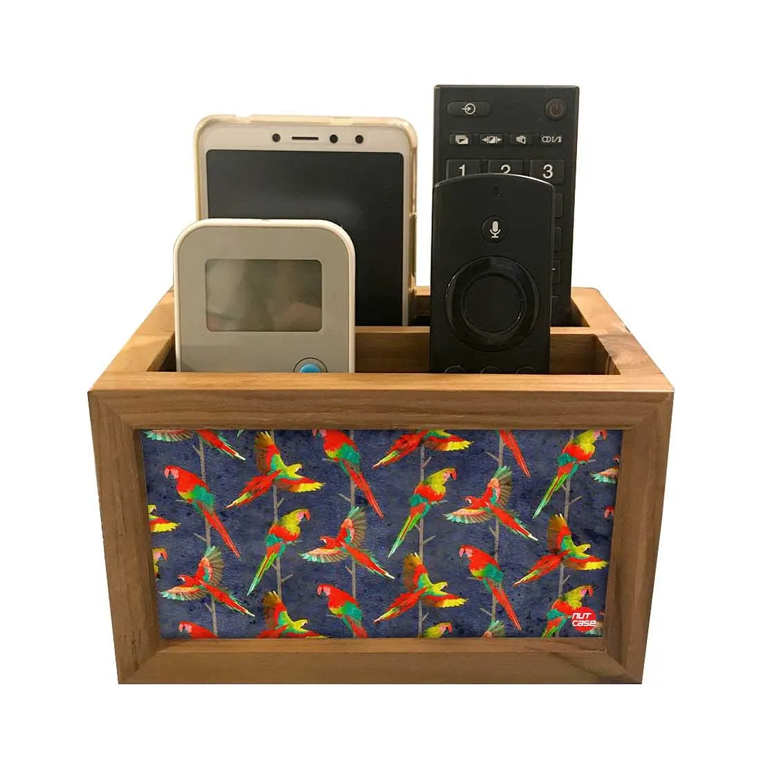 Remote Control Stand Holder Organizer For TV / AC Remotes -  Colorful Parrots