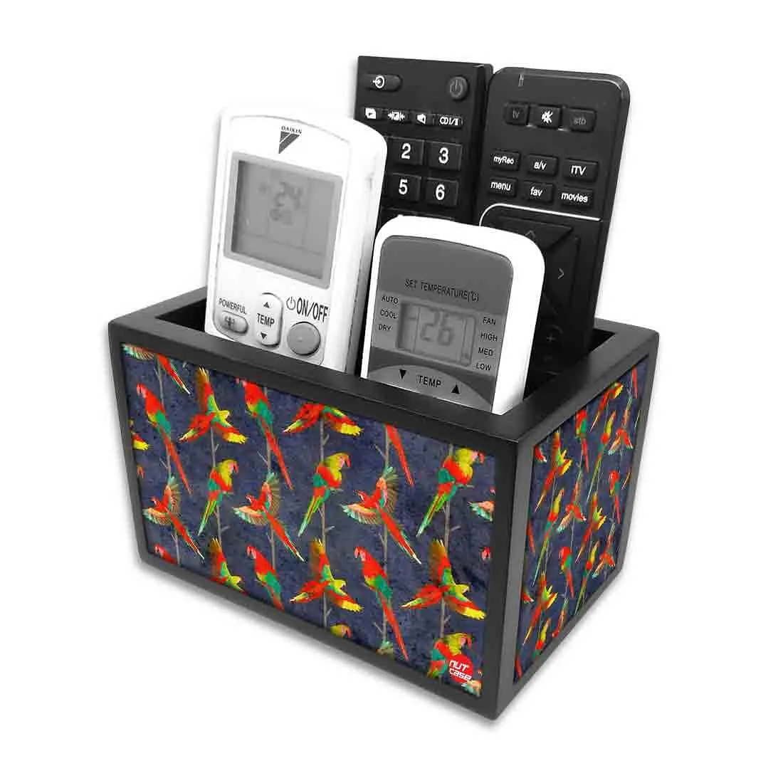Remote Control Stand Holder Organizer For TV / AC Remotes -  Colorful Parrots