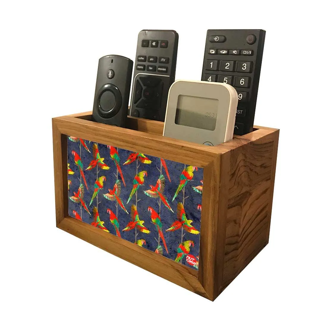 Remote Control Stand Holder Organizer For TV / AC Remotes -  Colorful Parrots