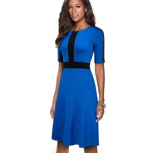 Retro Contrast Color Patchwork Elegant Autumn Dresses Business Office