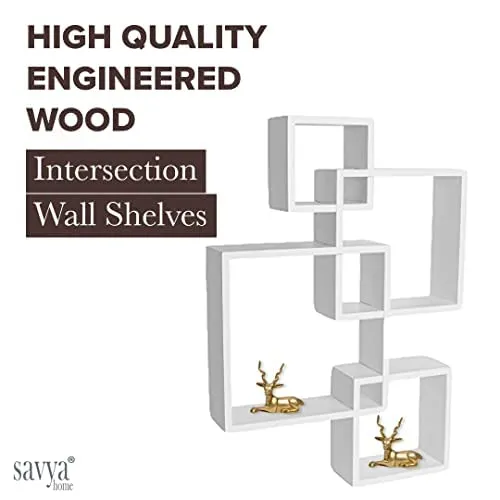 SAVYA HOME® Wooden Foldable Laptop Table with Mug Holder & Intersecting Wall Mounted Shelf (Set of 4 - White) Combo| Portable & Sturdy | Easy to use