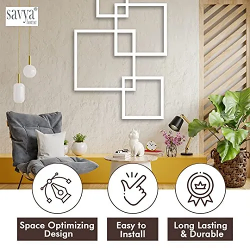 SAVYA HOME® Wooden Foldable Laptop Table with Mug Holder & Intersecting Wall Mounted Shelf (Set of 4 - White) Combo| Portable & Sturdy | Easy to use