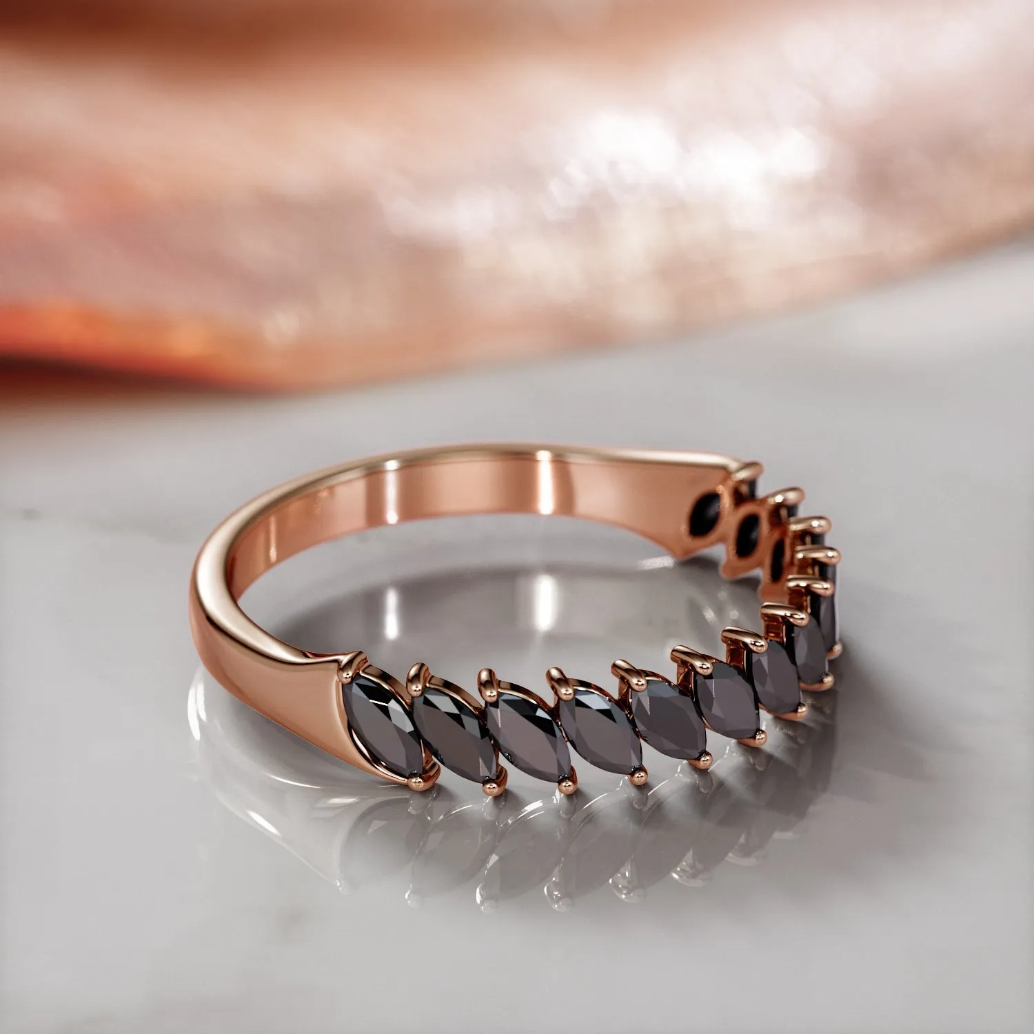 Selvina - Oriented Natural Black Diamond Wedding Band in Rose Gold