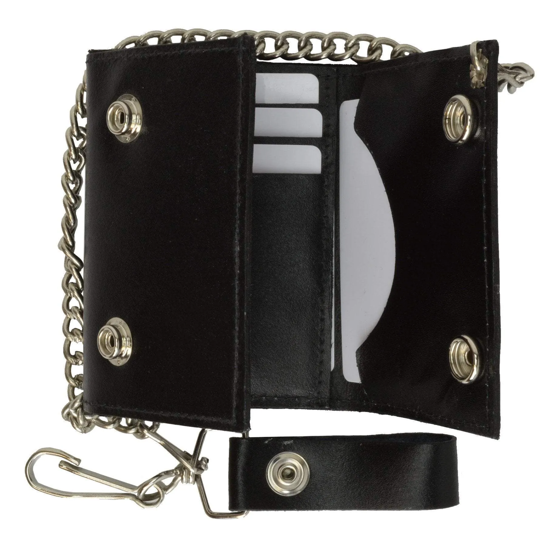 Skull Logo Genuine Leather Trifold Biker's Wallet ID Card Holder w/ Chain 1046-6 (C)