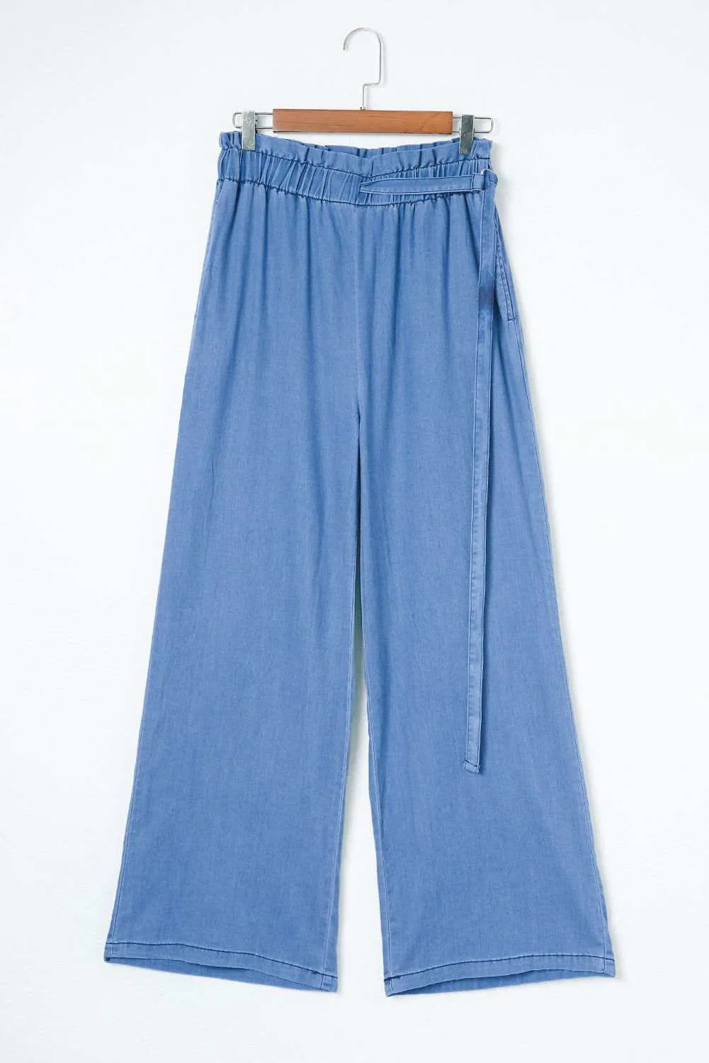Sky Blue High Waist Pocketed Wide Leg Tencel Jeans