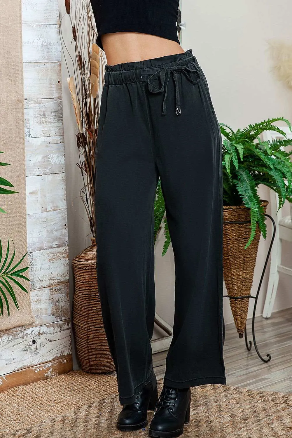 Sky Blue High Waist Pocketed Wide Leg Tencel Jeans