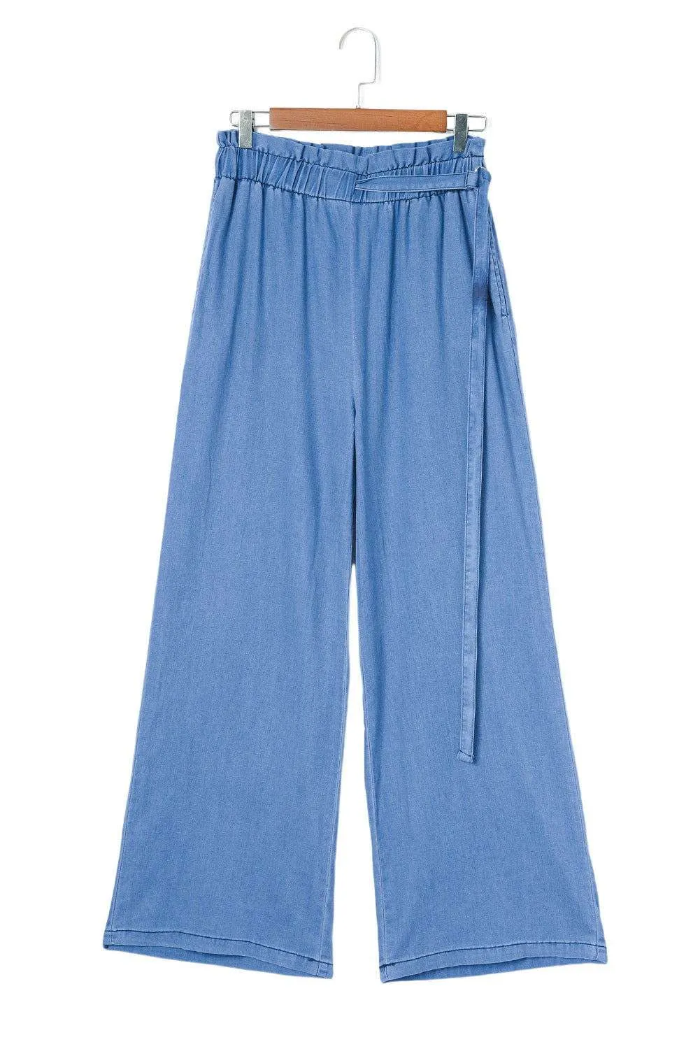 Sky Blue High Waist Pocketed Wide Leg Tencel Jeans