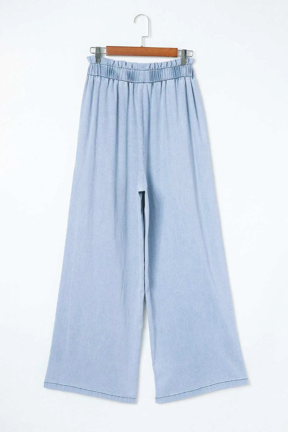 Sky Blue High Waist Pocketed Wide Leg Tencel Jeans