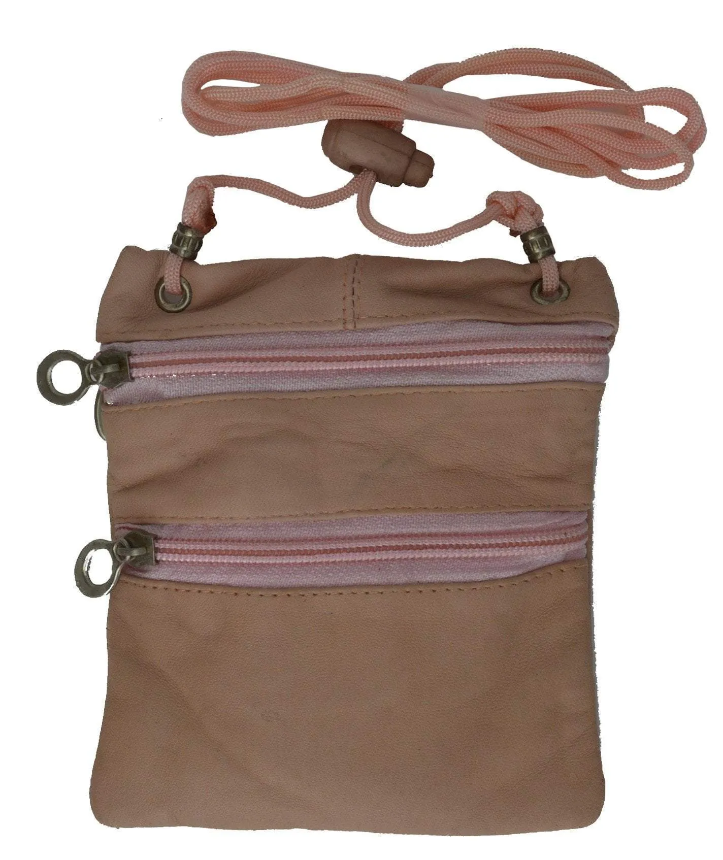 Soft Genuine Leather Purse Organizer Shoulder Bag 3 Zipper Pocket Travel Wallet 537 (C)