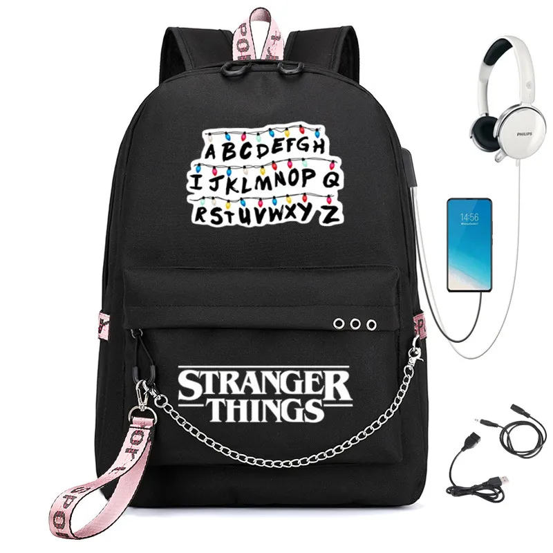 Stranger Things Backpack Backpack USB Charging Backpack Schoolbags for Boys and Girls