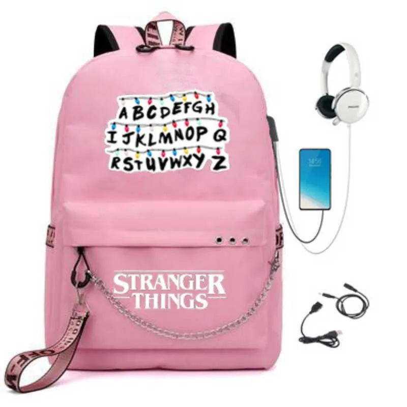 Stranger Things Backpack Backpack USB Charging Backpack Schoolbags for Boys and Girls