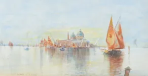 Superb early 20th Century Watercolour, Afterglow, Pescheria, Venice, signed