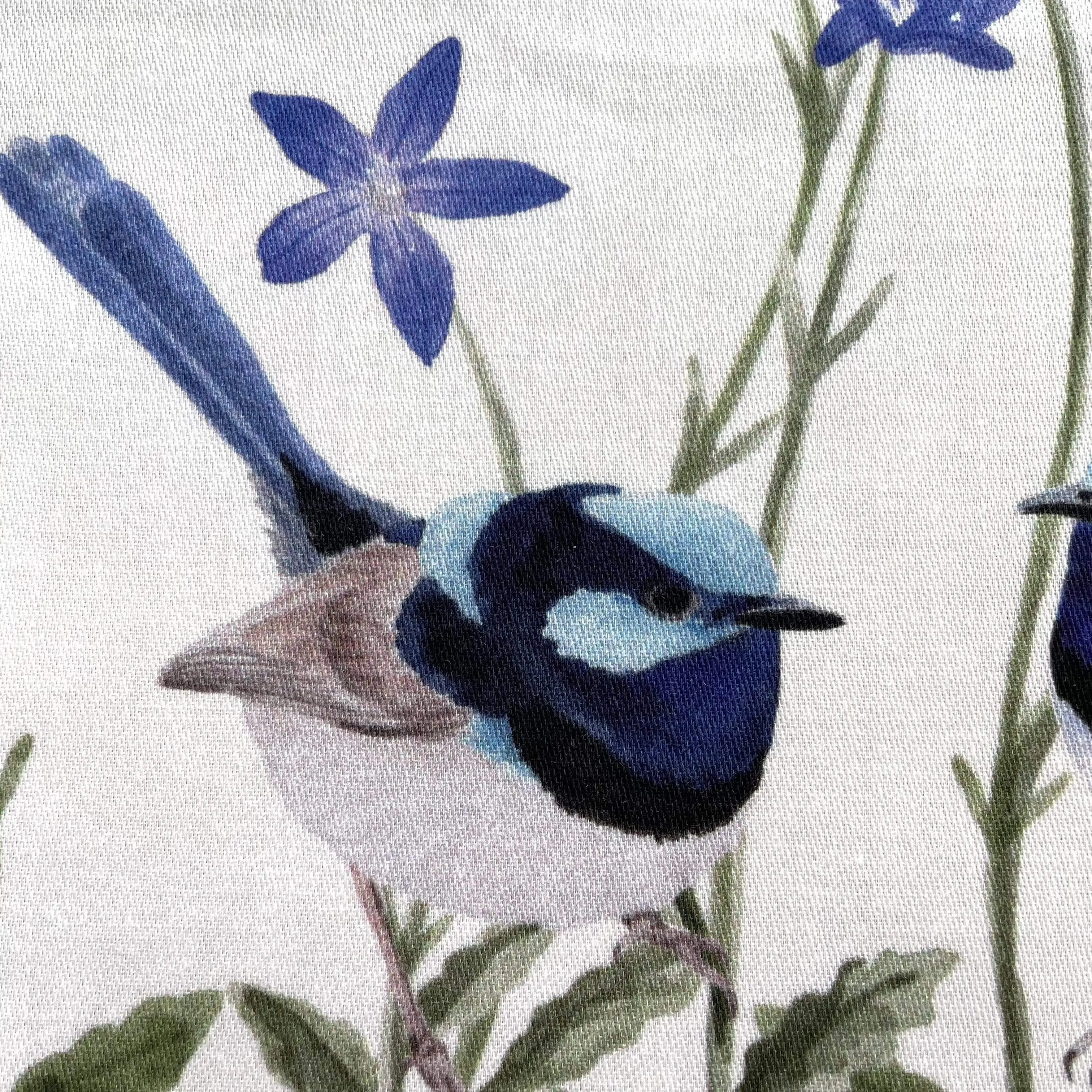 Superb Fairy Wren with Blue Bell Flowers