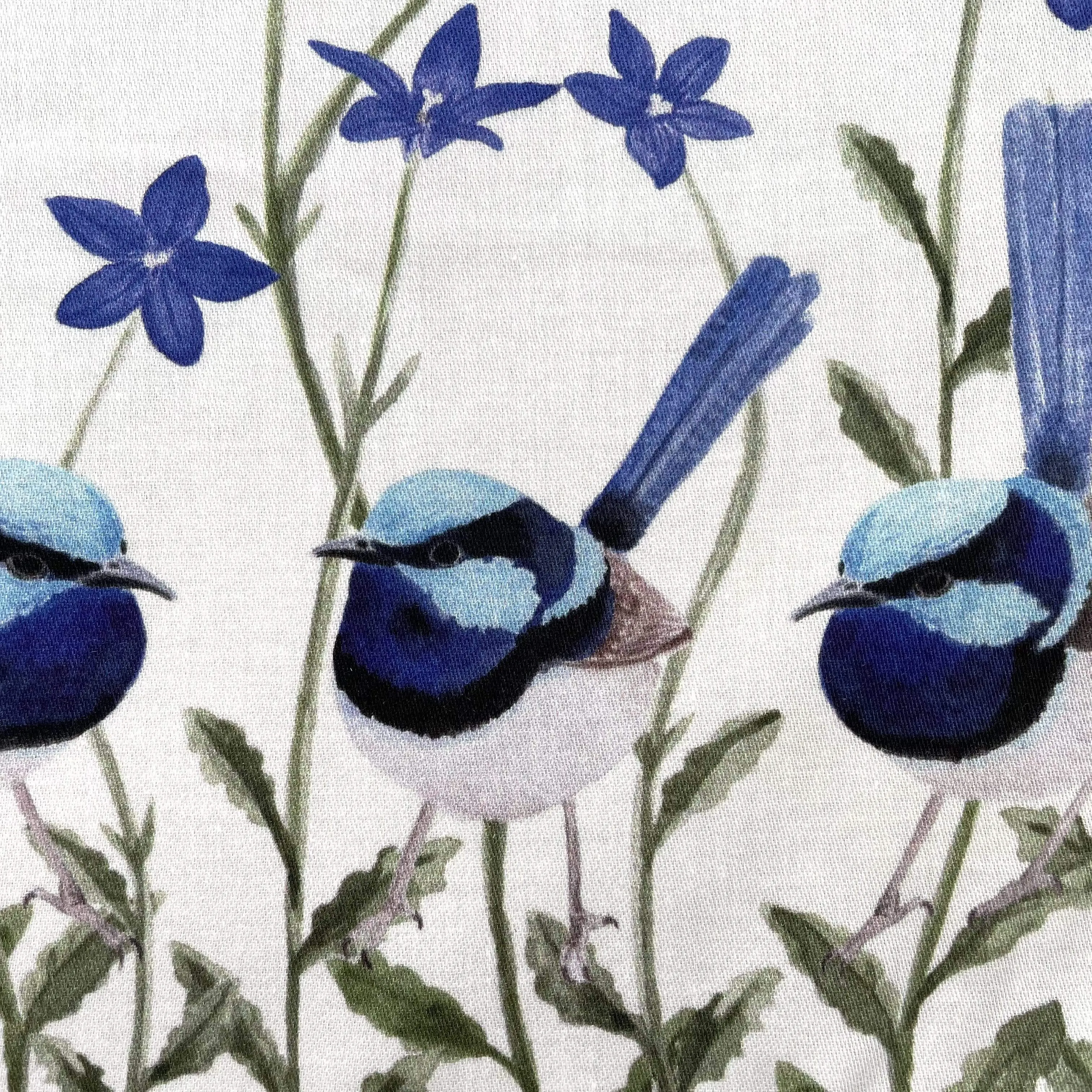 Superb Fairy Wren with Blue Bell Flowers