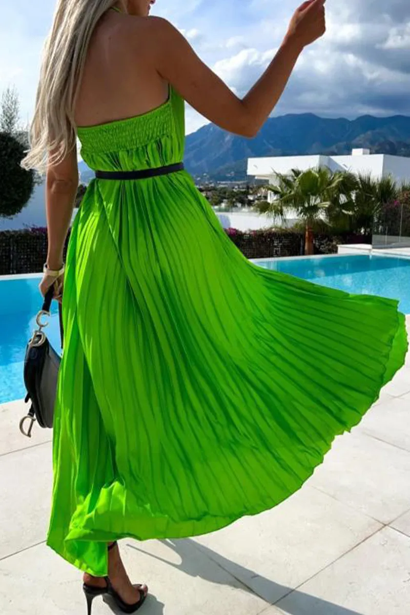 Sweet Elegant Solid Fold With Belt Solid Color Halter Princess Dresses(5 Colors)