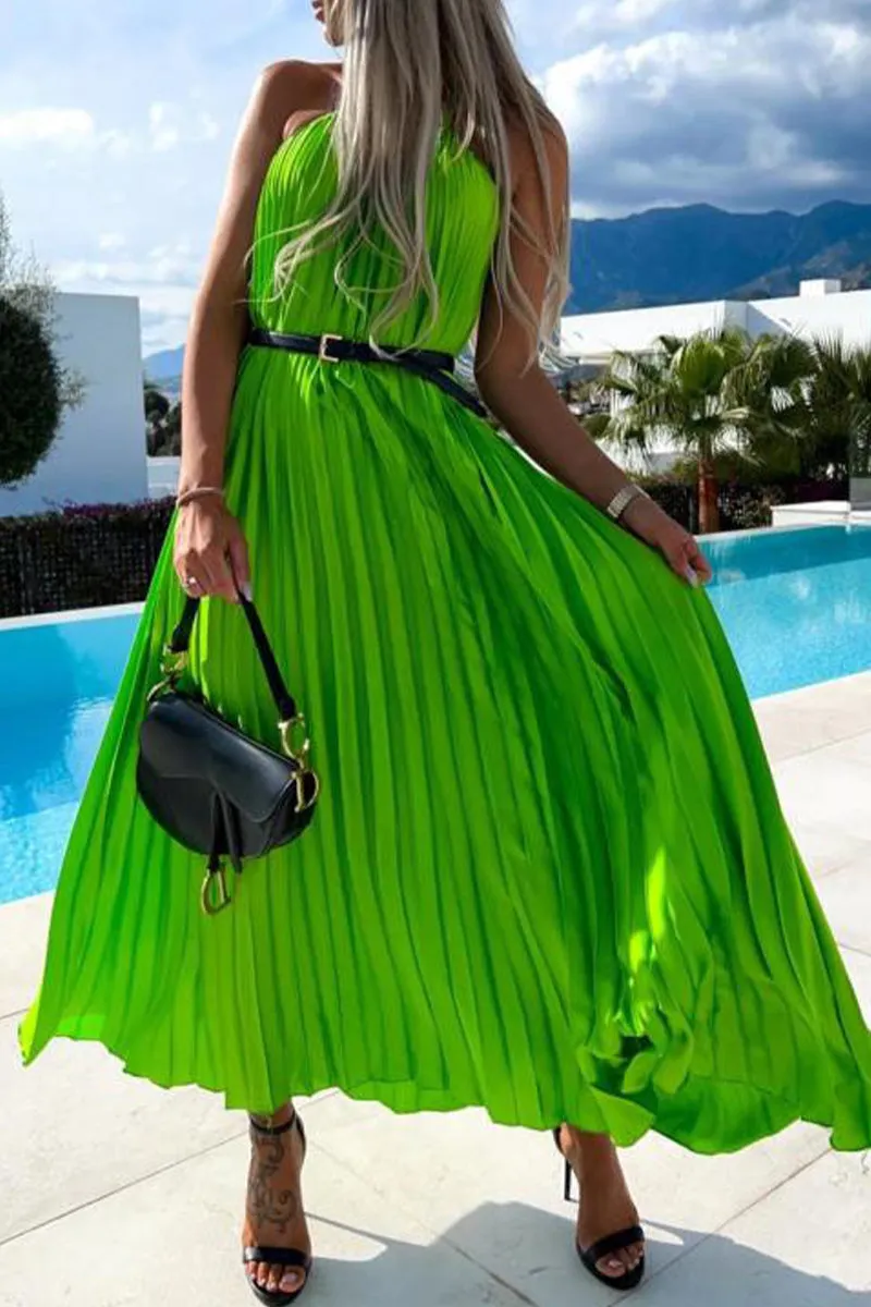 Sweet Elegant Solid Fold With Belt Solid Color Halter Princess Dresses(5 Colors)