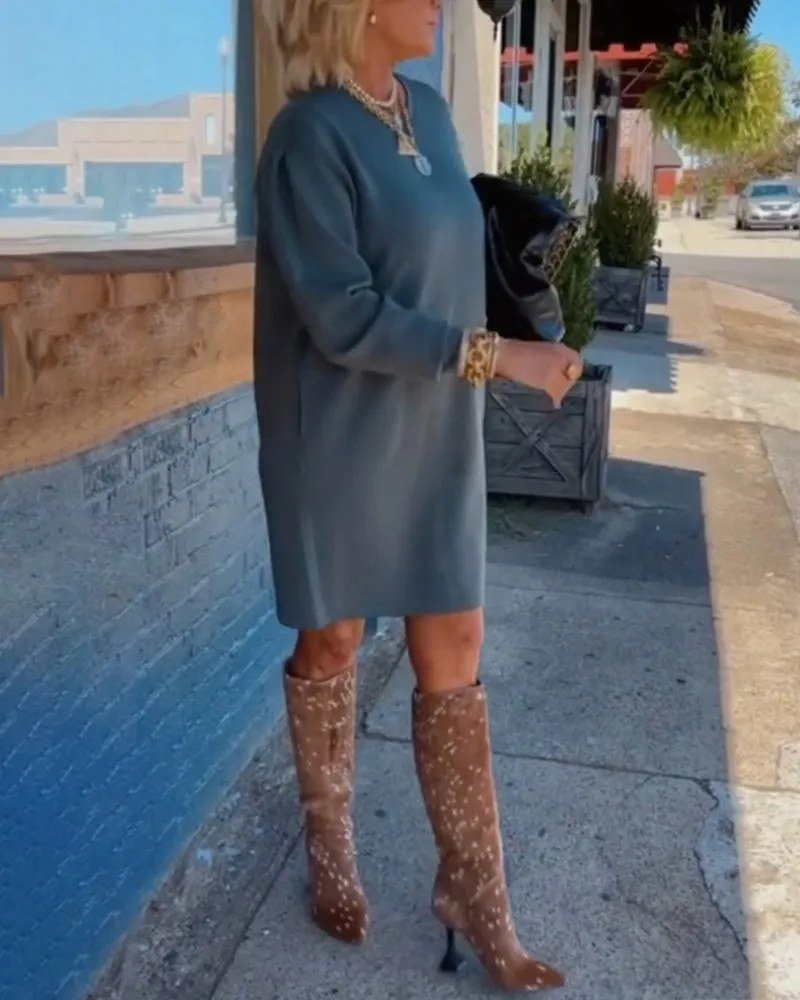 TastyHottie - Round neck solid color elegant dress