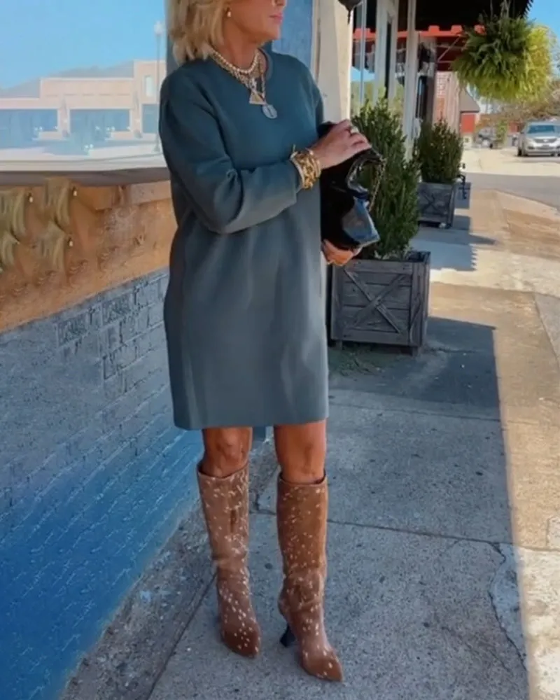 TastyHottie - Round neck solid color elegant dress