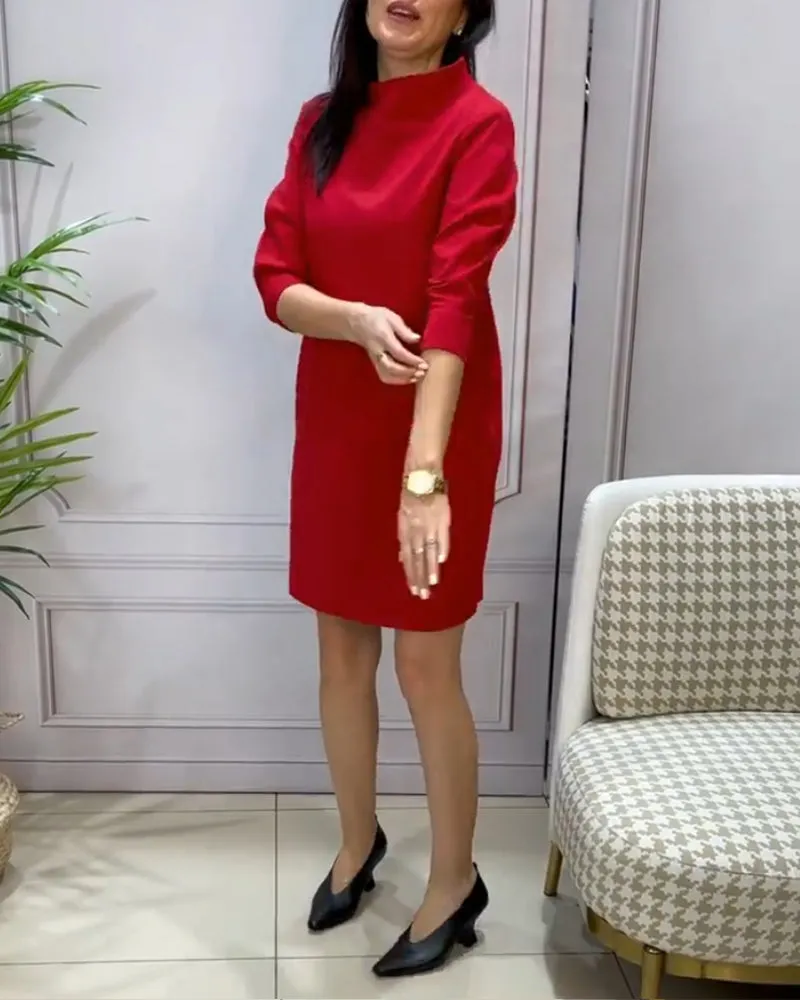 TastyHottie - Solid color elegant dress with stand collar