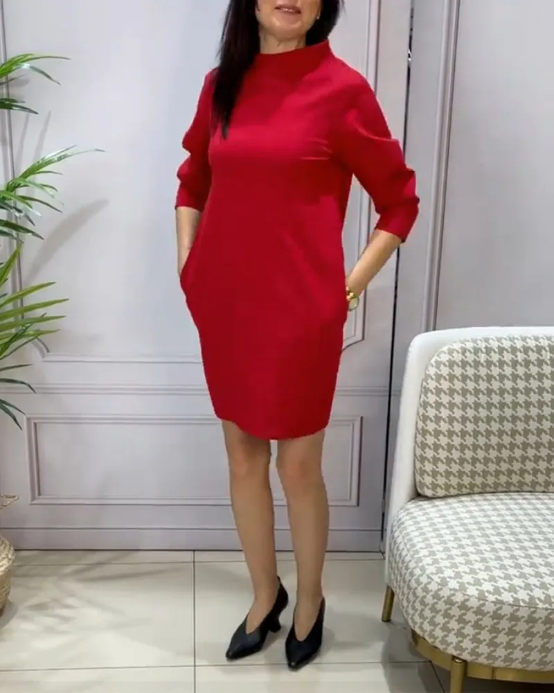 TastyHottie - Solid color elegant dress with stand collar