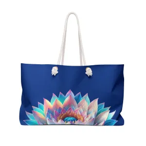 Tote Bag: Lotus Reflection Asymmetric Weekender Bag in Lake Blue - Perfect for Travel & Yoga Retreats