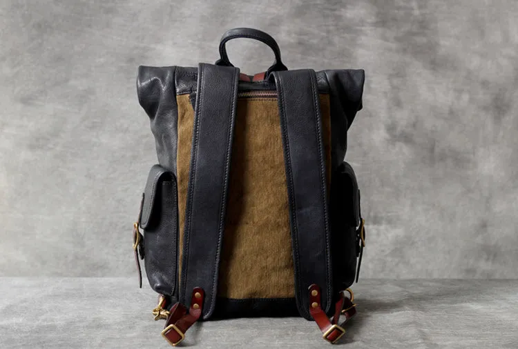 Unisex Fashion Multi-pockets Tanned Leather Travel Backpack YGJWM982
